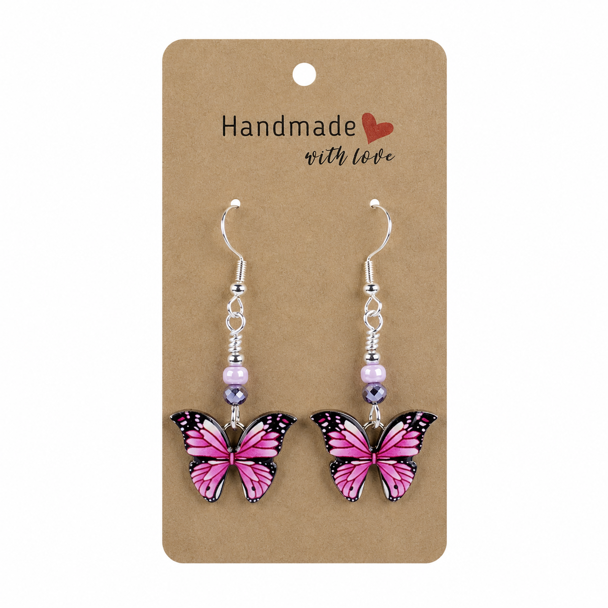 Earring Butterfly Charm Magenta
